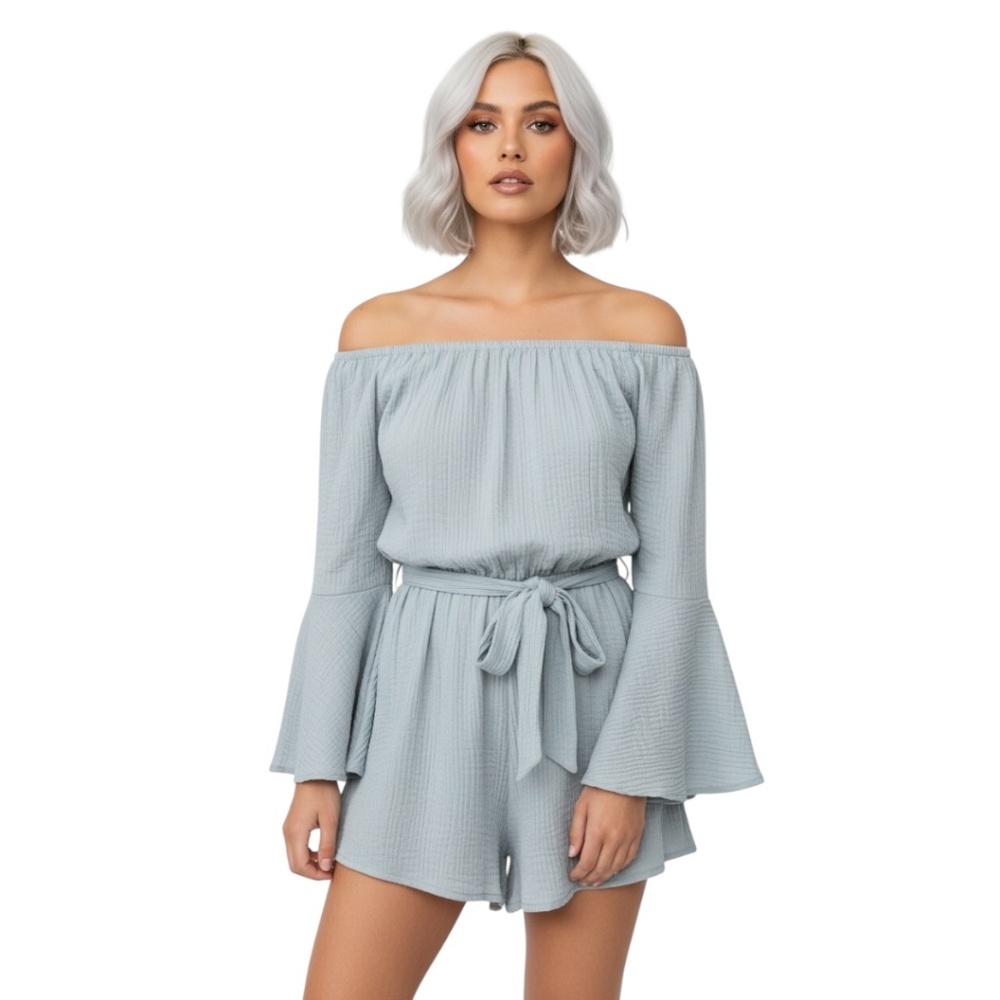 NWT ALTAR' D STATE Dusty Blue Winged Sleeve Romper SIZE XS